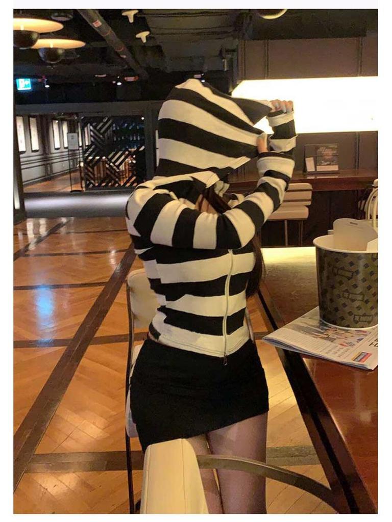 Korean Slim Striped Hooded Cardigan - Casual & Versatile Style