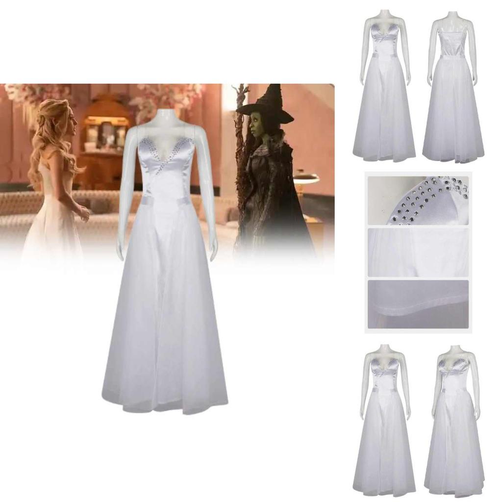 Wicked For Good Glinda Cosplay Costume For Women With Polyester Long Dress For Halloween And Stage Performances