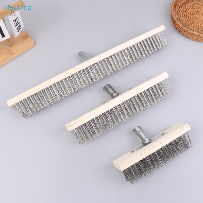 Ensemble de brosses métalliques en acier inoxydable | Brosses à récurer à manche en bois (3 tailles) pour Nettoyer les Grils, les Plans de Travail & les Surfaces