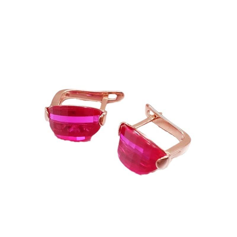 Exquisite Russian Purple Gold Ruby Ingot Earrings, Simple Rose Gold-Plated Watermelon Petal Earrings, Earrings Jewelry (rose gold plated pair)
