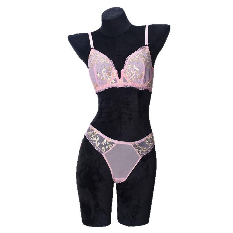 Сексуальное нижнее белье Бюстгальтер Сексуальная сетка Цветочная вышивка Сшивка Комплект