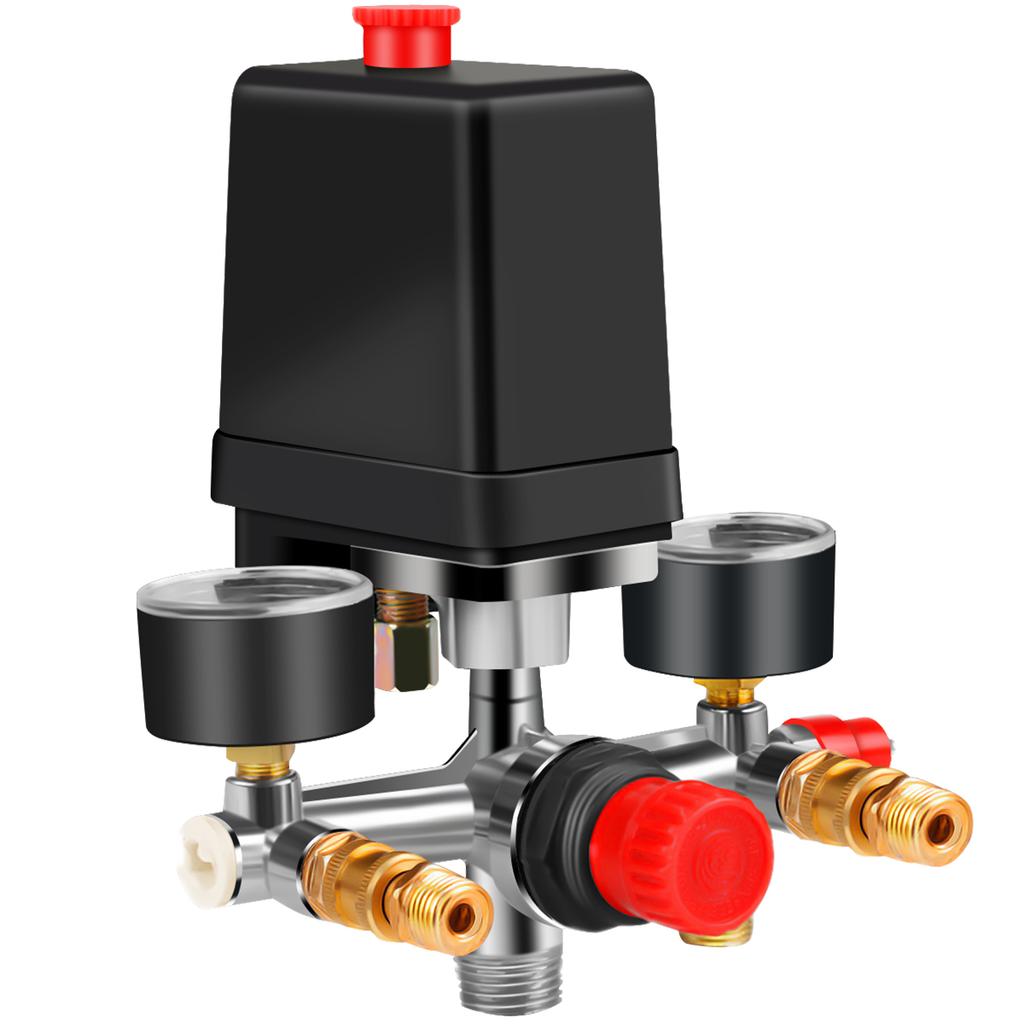 New Air Compressor Parts 90-120PSI Pressure Switch 4 Port Manifold Regulator Gauges 220-380V Aluminum Control Valve with Gauge