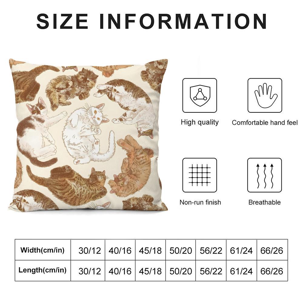 Cute Cat Cushion Cover Pillowcase Ultra Soft Skin Friendly Fabric Cloud Like Comfort & Concealed Zipper