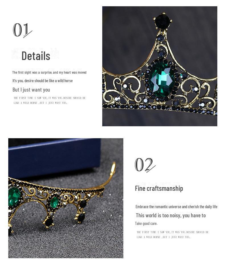 Elegant Green Diamond Baroque Bridal Tiara, Noble Crystal Princess Crown for Birthdays.