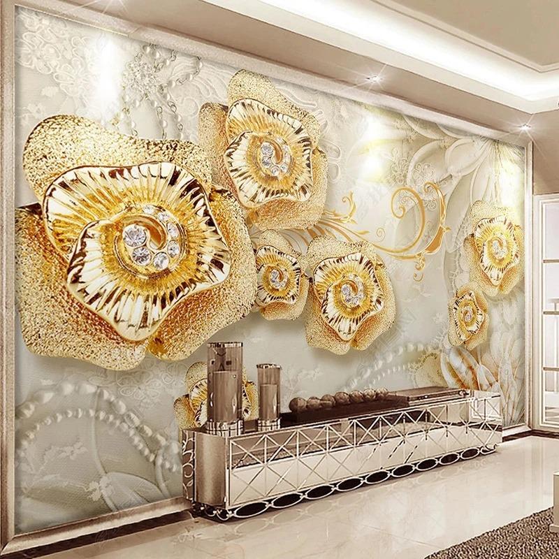 Luxury Photo Wallpaper European Jewelry Diamond Pearl Gold Mural Living Room Bedroom Sofa Wall Paper Home Decor