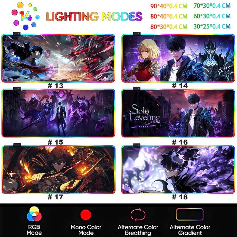 RGB Backlit Anime Solo Leveling Mouse Pad Cute Anime Grils Lager Gamer Accessories Overwatched Mouse Mat Non-Slip Keyboard Mat