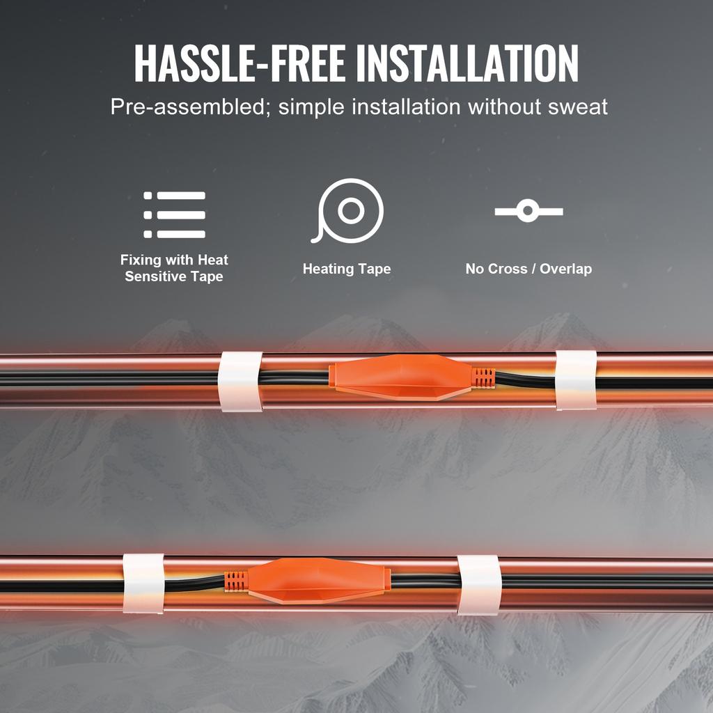 VEVOR Pipe Heating Cable, 9m 23W/m Heat Tape for Pipes with Built-in Thermostat, Water Pipe Heat Cable Protects PVC Hose