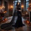 Weiches Halloween-Kapuzentüllumhang Einzelfarbig Cosplay Brautkostüm Gotischer Netzumhang Party