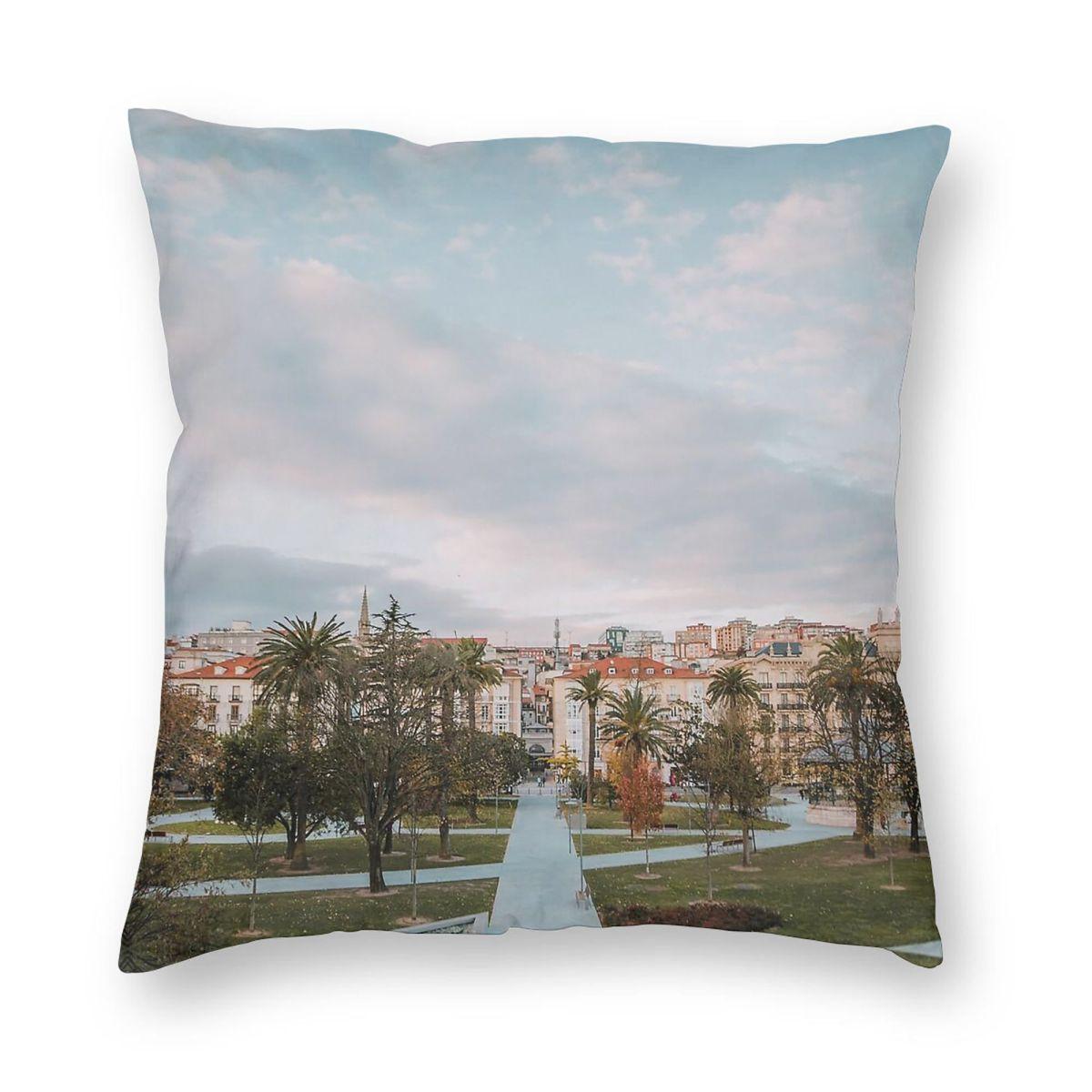 Santander Spain Square Pillowcase Polyester Linen Velvet Printed Zip Decorative Room Cushion Cover Wholesale 30x30cm
