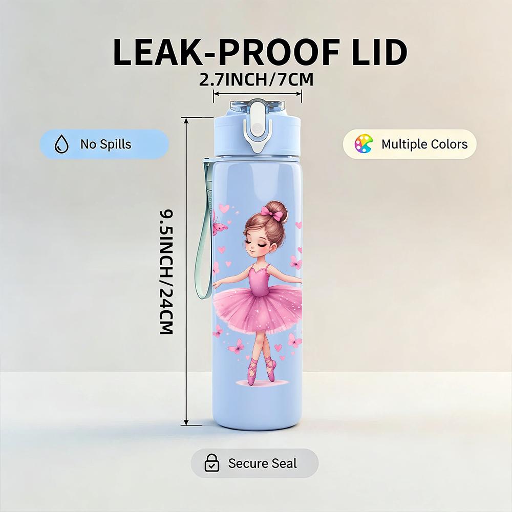 1 Pezzo Figura Ballerina con Cornice a Cuore 750ml Bottiglia d'Acqua in Plastica Colorata Tappo Flip-Top Anti-Perdita Per Sport Ufficio Uso Domestico