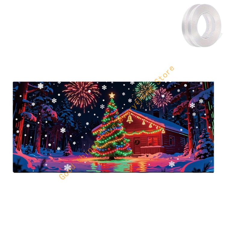 

UVlight Activated Christmas Garage Door Cover Standard, Glows in Dark 2D Flat Holiday Garage Door Covers with Cartoon Party 55KF