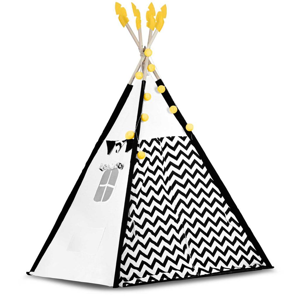 Tenda Tipi Nukido Para Crianças Com Guirlanda e Luzes Em Preto e Branco Com Um Panda