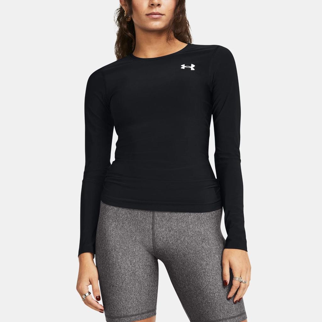 Under Armour HeatGear® OG Logo Printed Round Neck Fitted Long Sleeve Workout Top Women Tops Black 1387697-001