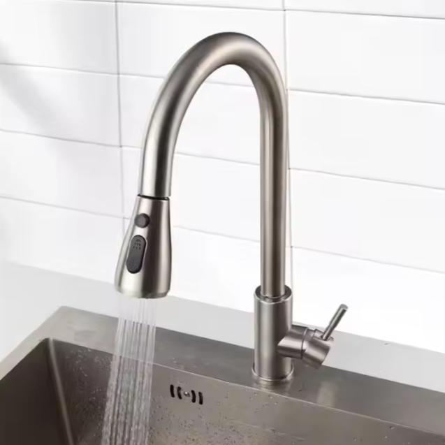 Modern Single-hole Single-handle 304 Stainless Steel Pull-down Kitchen Faucet Ceramic Valve Core