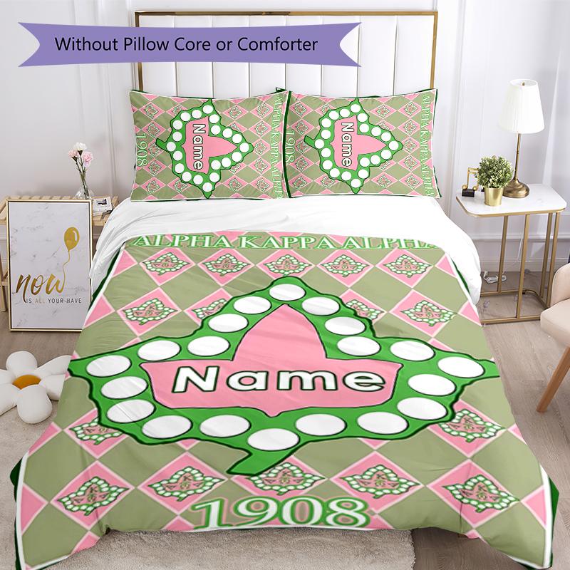 3pcs Custom Name Alpha Kappa Alpha logo Bedding Set Duvet Cover Closure Includes 1 Duvet Cover & 2 Pillowcases for All Seasons Bedroom Decor