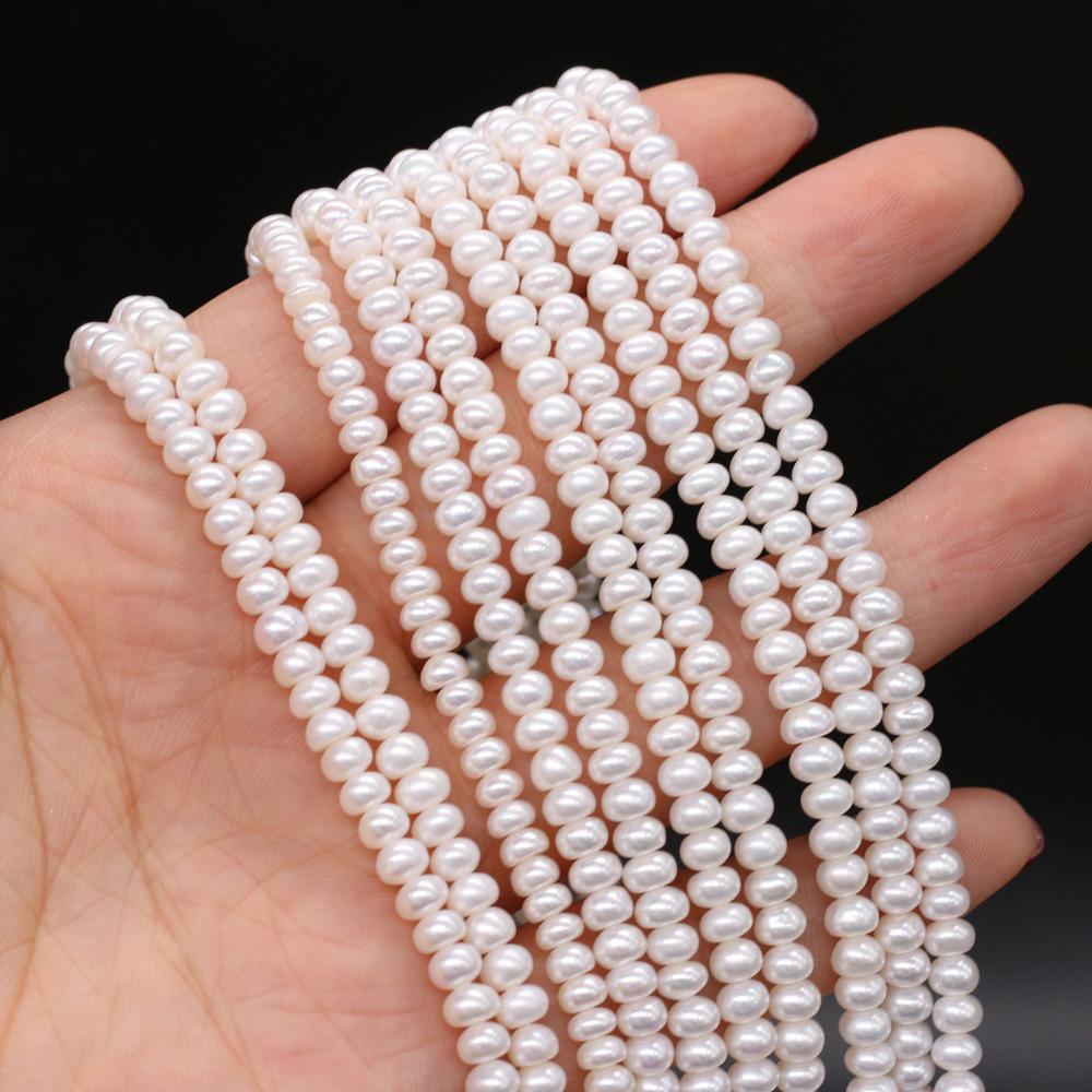 1String, White Natural Flat Shape Pearls Beads, 3-4mm, for DIY Necklaces Bracelets Accessories, Jewelry Making, Birthday, Wedding, Party Gift 36cm