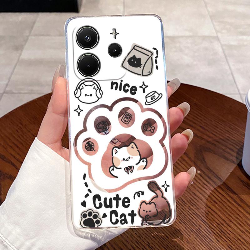 Back Cover For Redmi Note 14 5G Case Transparent Silicone Aesthetic Luxury Fashion Cute Cat Casing Shockproof Bumper 24094RAD4G