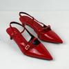 Fashion Patent Leather Women Sandals Sexy Pointed Toe Back Strap Buckle Summer Slingback Footwear Large Size High Heel Red Wedding Shoes