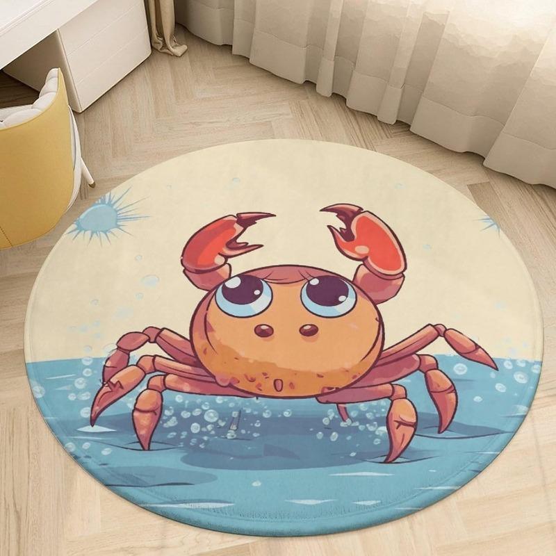 

Summer Cartoon Crab Round Rug Washable Area Rugs Indoor Circle Door Mat Soft Non-Slip Carpet for Living Room Bedroom Dining 100cm