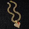 Iced Out Lightning Heart Pendant Necklaces Alloy Gold Plated Crystal Cuban Chain Hip Hop Bling Jewelry with Red Enamel Lightning