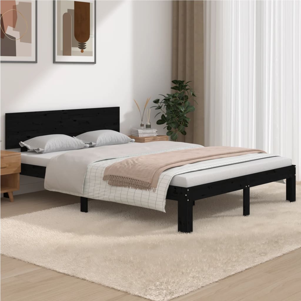 💰Kaufe Bed Frame Black Solid Wood 160x200 cm 5FT King Size zum besten