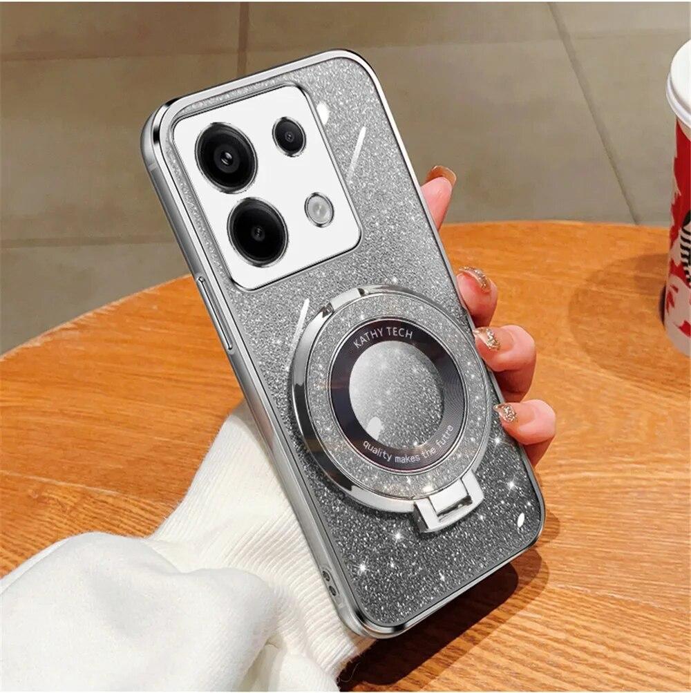 

Роскошный чехол-держатель с блестящим покрытием для Xiaomi Redmi Note 13 Pro 12 11 Plus 4G 5G 12S 11S 10S 9S 10 9 Pro, чехол-подставка Redmi Note 12S (4G) серебряный