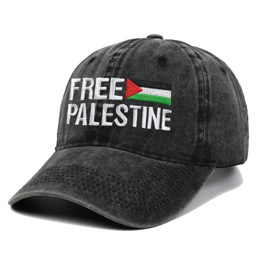 Free Palestine Embroidered Baseball Cap, Vintage Washed Dad Hat, Adjustable Political Sun Hat for Men Women