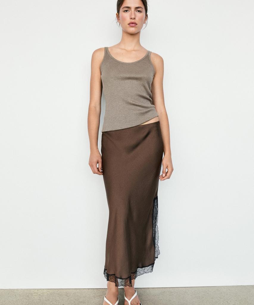 Masimodutti Lace Detail Midi Skirt