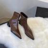 Women Ankle Boots Leather Mid Heels Shoes 2025 Trend Fashion Chelsea Boots Winter Walking New