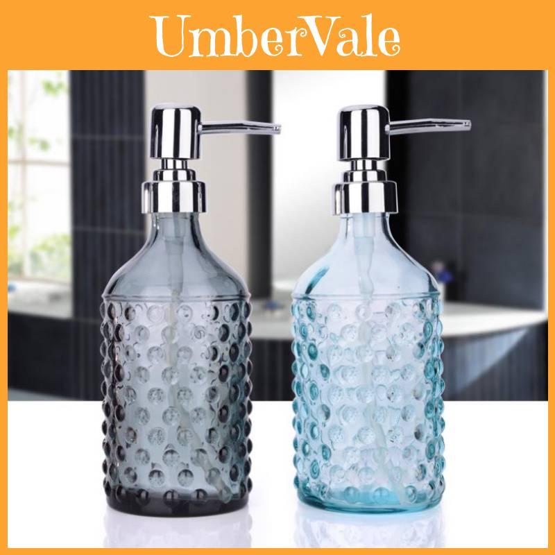 Glass Dispenser Bottle 400ml With Colorful Embossed Floral Pattern For Home Bathroom Use