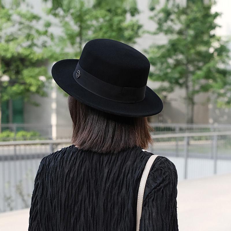 Autumn and winter versatile top hat woolen flat hat British flat hat retro jazz hat fashion hat