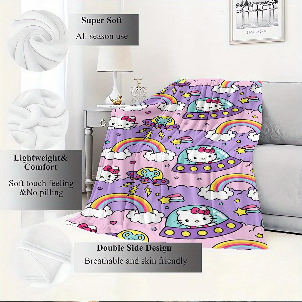 1pc Hello Kitty rainbow cloud and star pattern blanket - Home decoration blanket for all seasons, soft and comfortable, machine washable, su