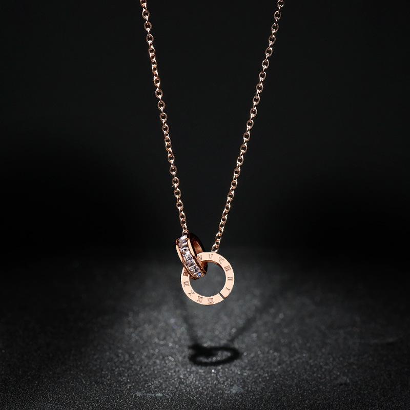 

Luxury Elegant Crystal Circle Choker Fashion Roman Digital Stainless Steel Gold Silver Color Pendant Necklaces for Women Jewelry