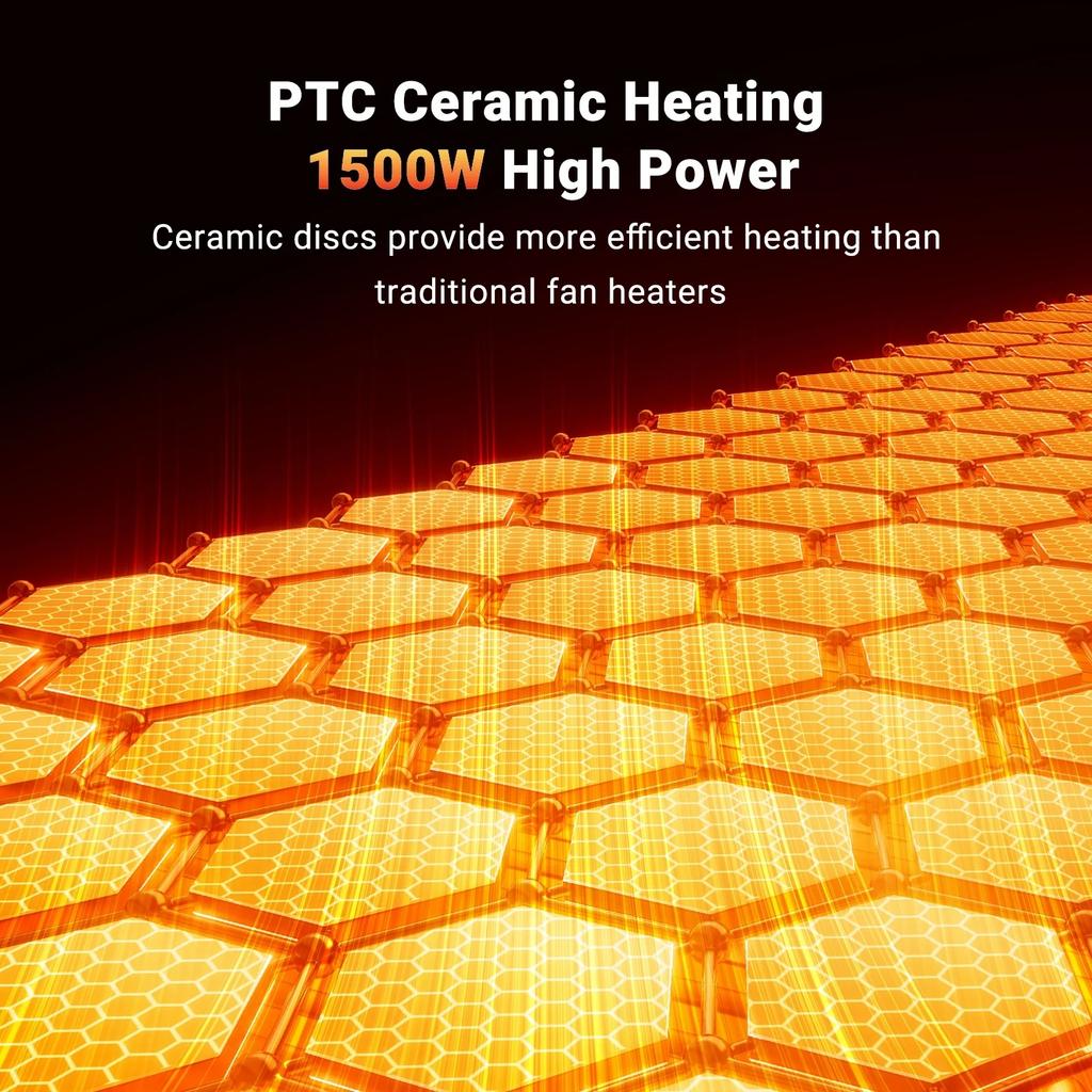 Space Heater, 1500W PTC Fast Portable Electric Heater with 70° Oscillation & Timer for Bedroom