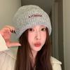 Letter Embroidered Wool Knitted Hat Women's Big Head Circumference Shows the Face Small Headgear Autumn and Winter New Warm and Cold Hat