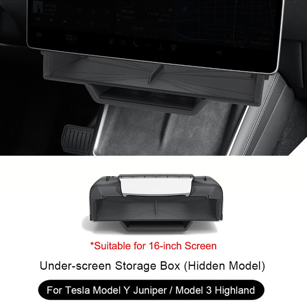 For Tesla Model Y Juniper 16-inch Center Under Screen Storage Box for Model 3 Highland Open and Close Screen Hideen Privacy Box
