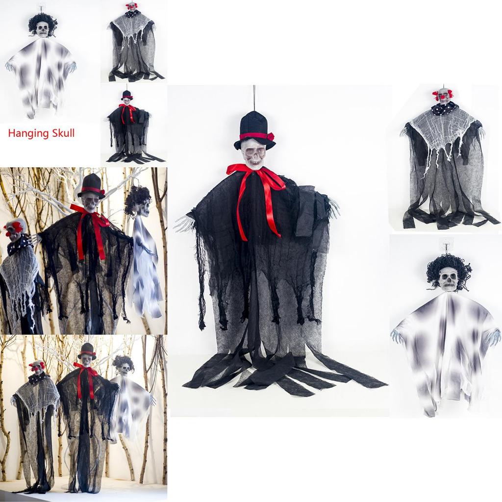 Robuste und gruselige Halloween-Hängedekoration mit Totenkopf – ideal für die Atmosphäre eines Spukhauses.