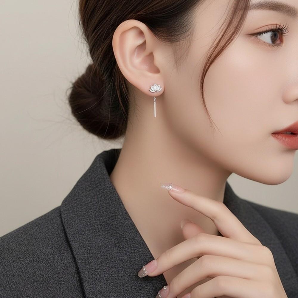 Elegant Lotus Tassel Earrings Trendy Style Ear Pendant Charm Metal Earrings Fashion Occasion