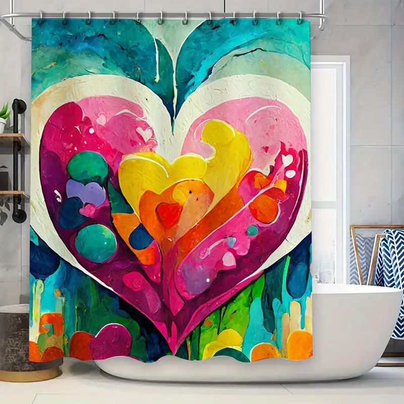 Vibrant Abstract Heart Shower Curtain - Waterproof, Mildew-Resistant, Machine Washable For Artistic Bathroom Decor