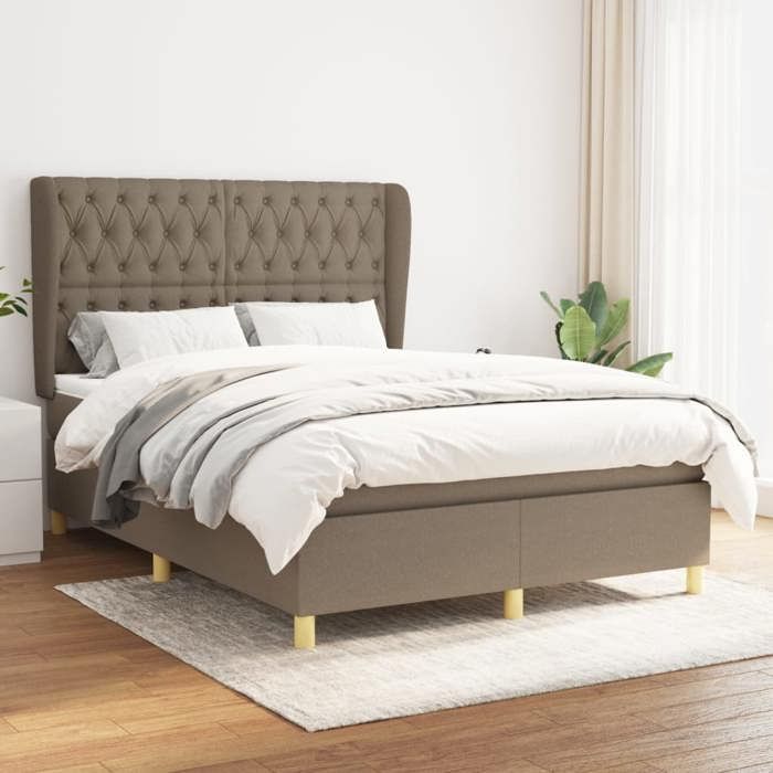 Maison Exclusive - Sommier à lattes de lit avec matelas Taupe 140x190 cm Tissu