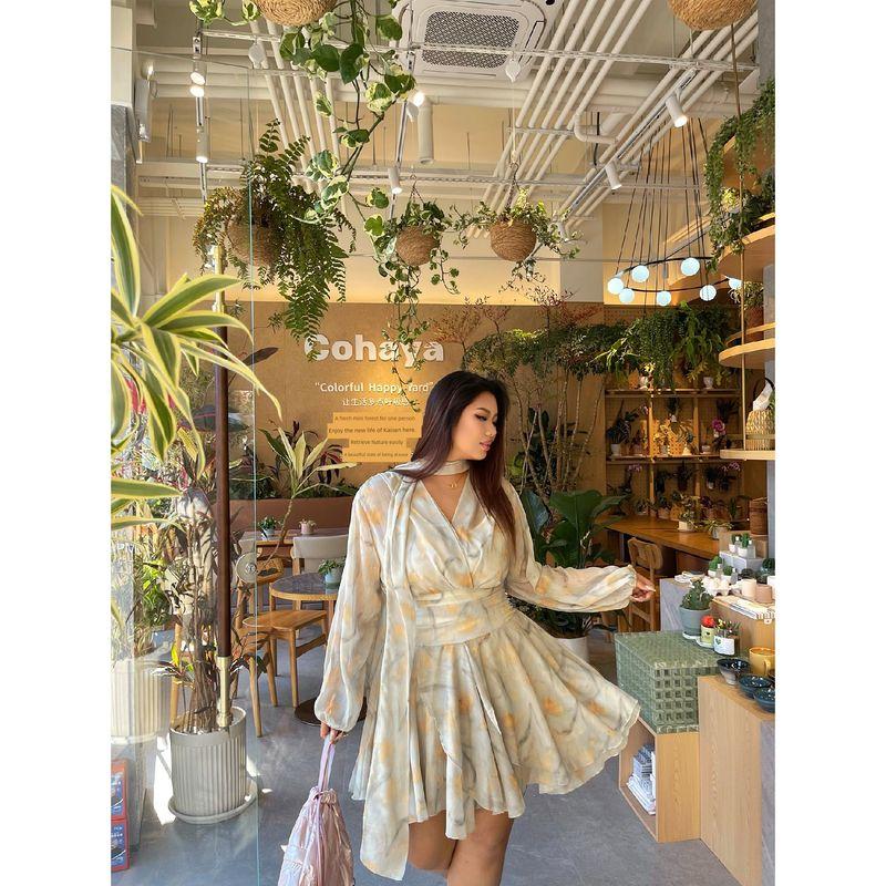 

Brother Nan Loose-Fit Sexy Long Sleeves V-neck Floral Dress Female Plus Size Fat Mm2025 New Arrival Waist-Tight Fairy Skirt Picture Color L