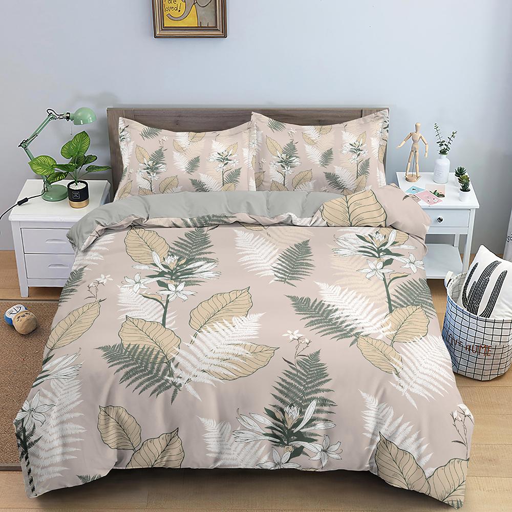 Tropical Leaves Butterfly Printed Duvet Cover Bedding Sets With Pillow Case Luxury Polyester Bedspread Queen/King Size Gift Blue