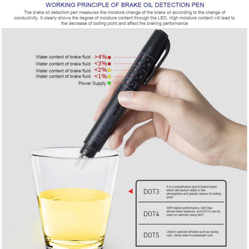Auto Liquid Testing Brake Fluid Tester Pen 5 Led Indicator Display For Dot3/Dot4 Electronic Pen Brake Fluid Oil Tester Digital