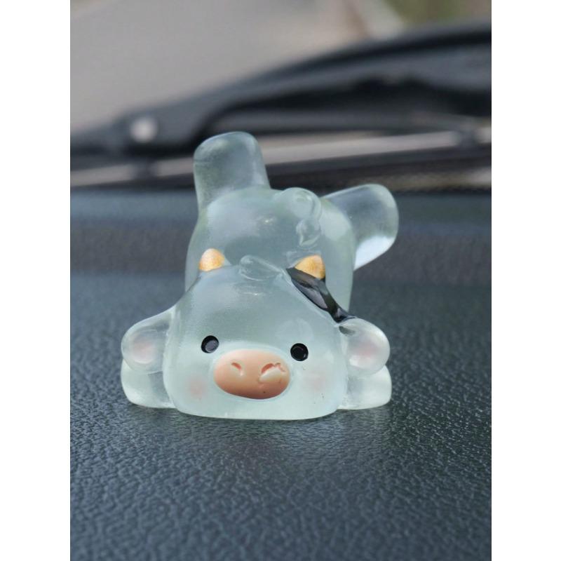 6pcs Luminous Little Cow Car Ornaments Interior Decorations Car Center Console Rearview Mirror Decorations