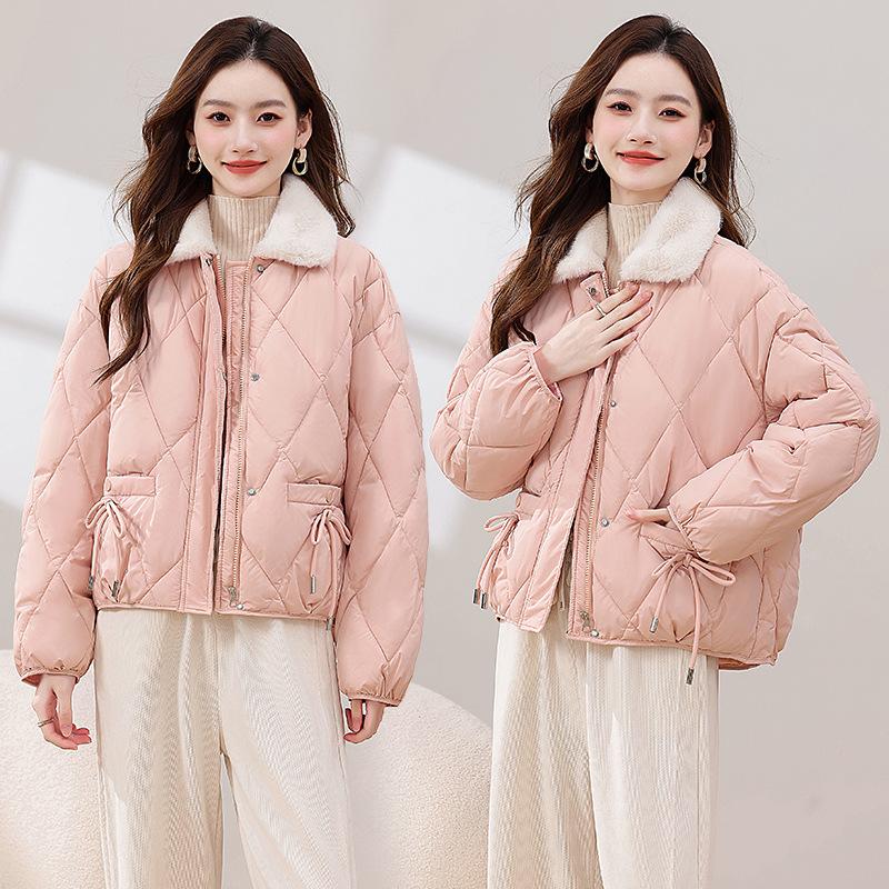 Korean Diamond Checkered Short Down Cotton Jacket for Women, Women's 2025 New Trendy Autumn and Winter Jacket, Women's Padded Jacket