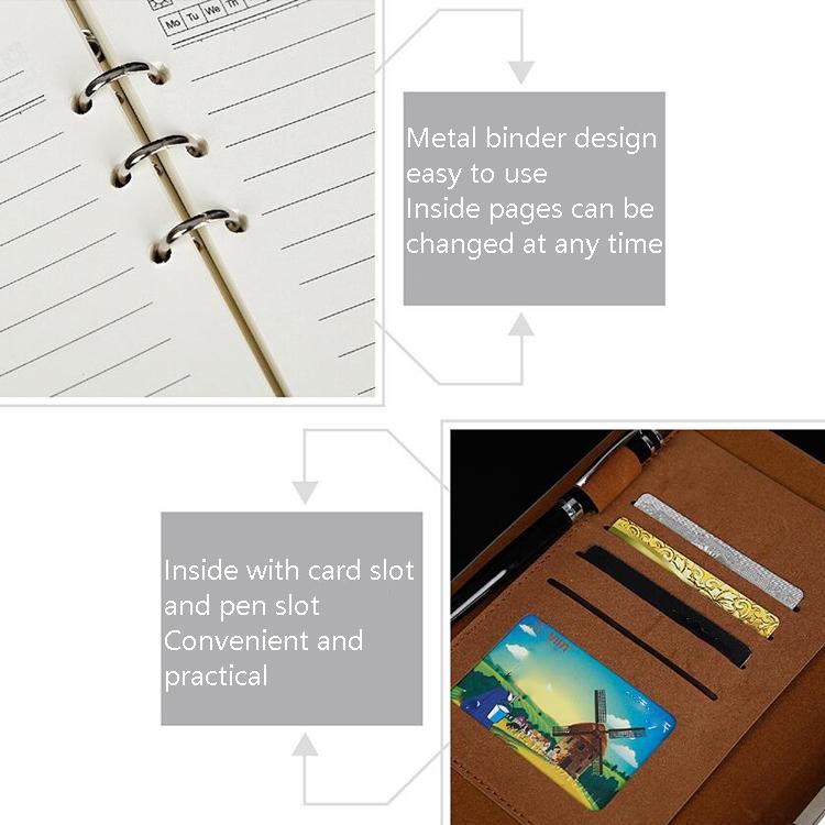 Business Notebook Imitation Leather PU Tri-Fold Loose-Leaf Notepad, Specification: A5