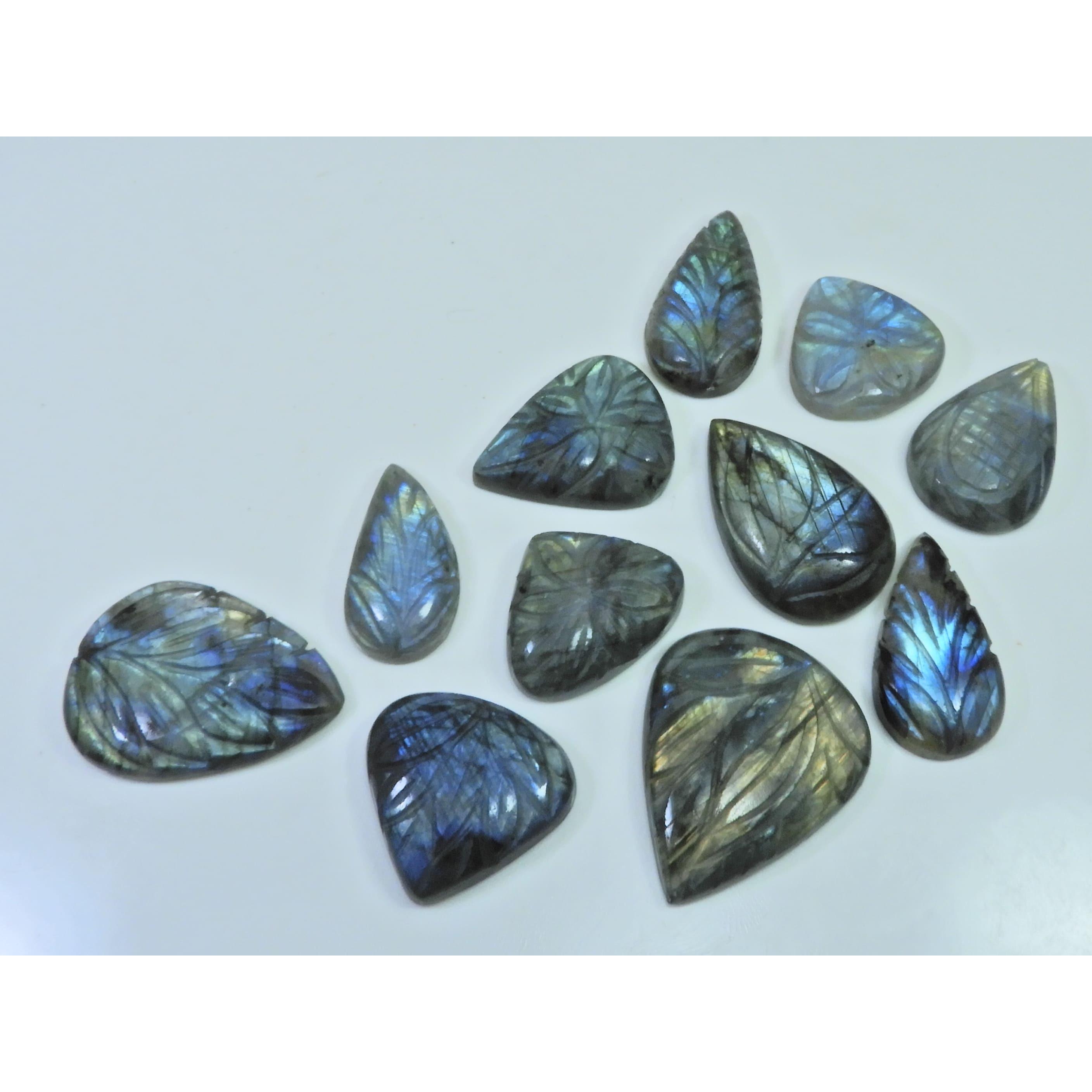 342Cts. Natural Labradorite Carving Pear Cabochon Loose Gemstone 11Pcs Lot LL-1160