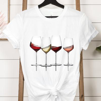 Wine Print T-shirts For Women Summer Casual T-shirts O Neck Short-sleeved T-shirts Fashion Tshirt