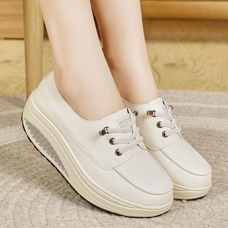 Women Platform Loafers Students Casual Leather Elevator Shoes Thick Sole Height Increase Sneakers