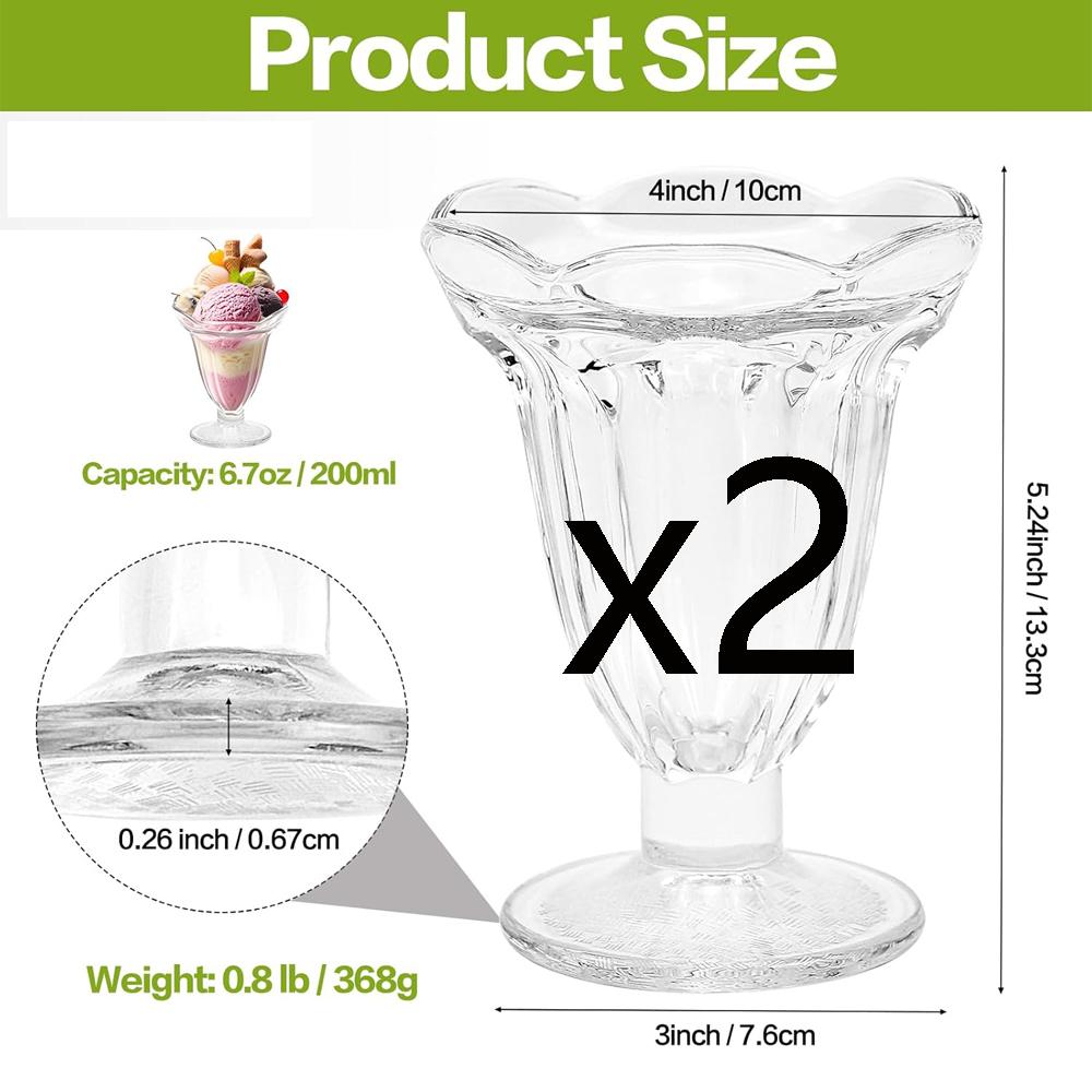Glass Tulip Sundae Cups, 200ml Clear Milkshakes Footed Ice Cream Cups Dessert Bowls Set for Sherbet Trifle, Fruit, Salad 200ml